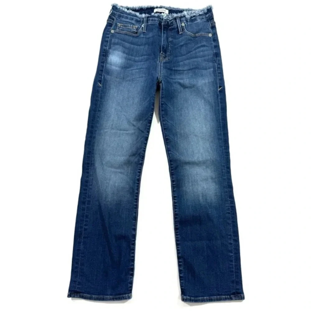 Good American Good Straight Jeans Raw Frayed Waistband
